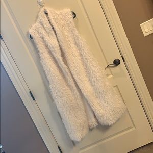 White faux fur calf length vest!